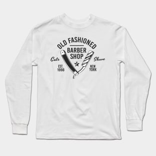 Barbershop print with razor blade. Monochrome retro design. Long Sleeve T-Shirt